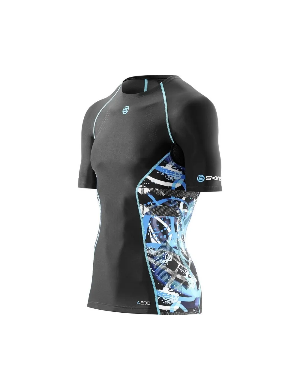 Tee shirt homme A200 Compression manche courte Skins noir bleu