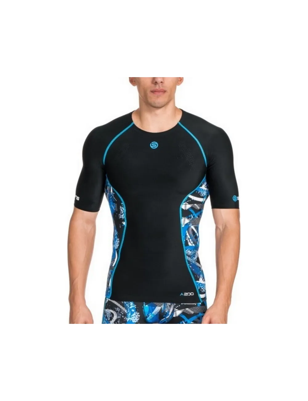 Tee shirt homme A200 Compression manche courte Skins noir bleu