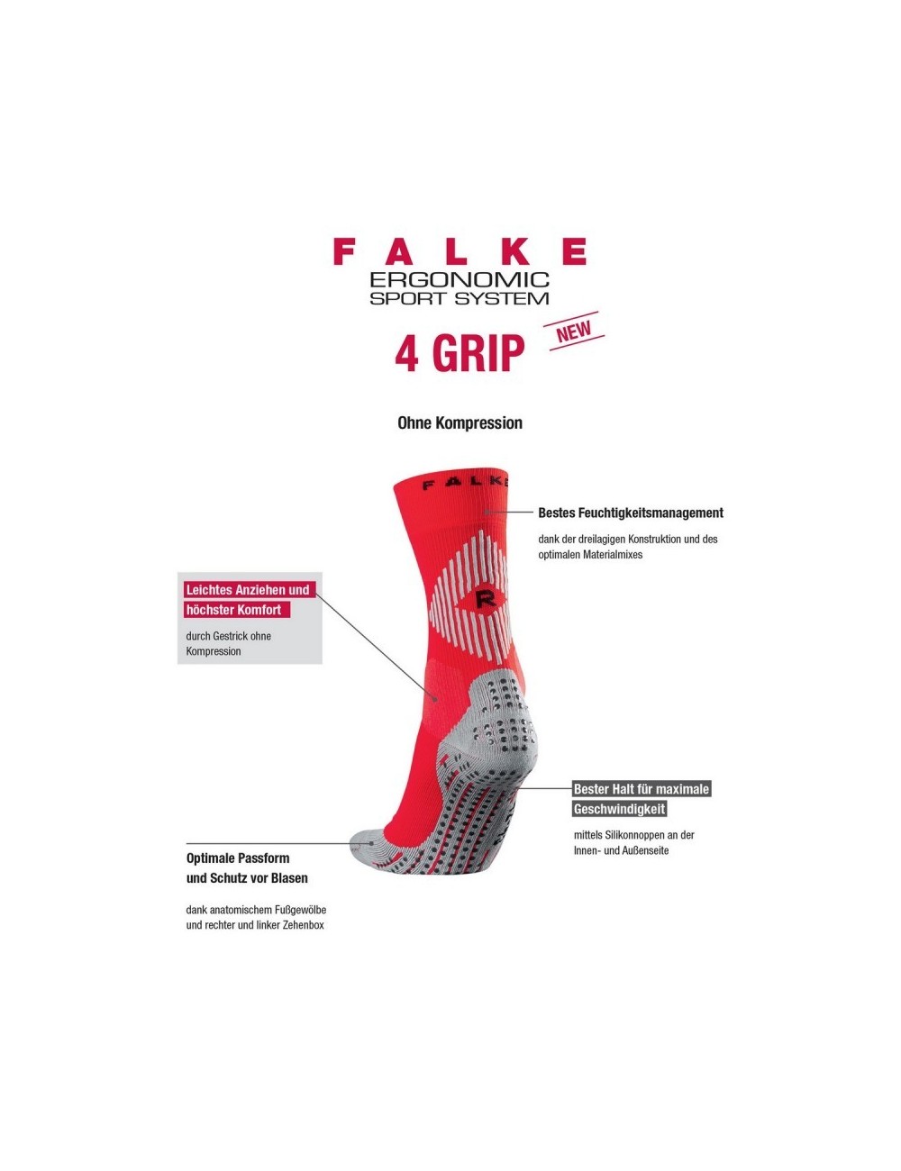 Chaussette unie 4 Grip Cus Falke rouge