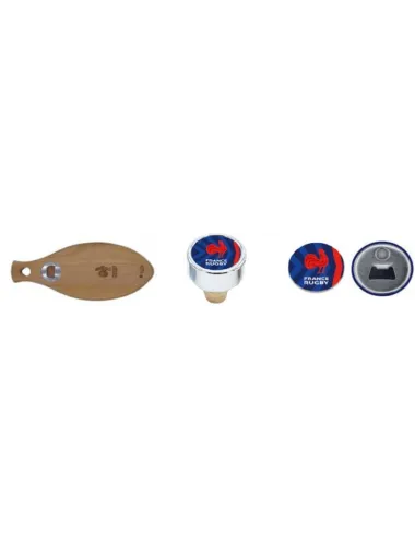 Pack France Rugby Ovalie N*1 planche + décapsuleur magnet + bouchon à vin