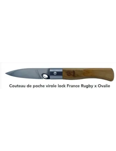 Couteau de poche Ovalie virole Lock Chêne France Rugby