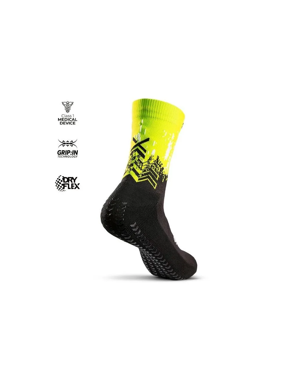 Chaussette grip et compression Padel jaune fluo/noir