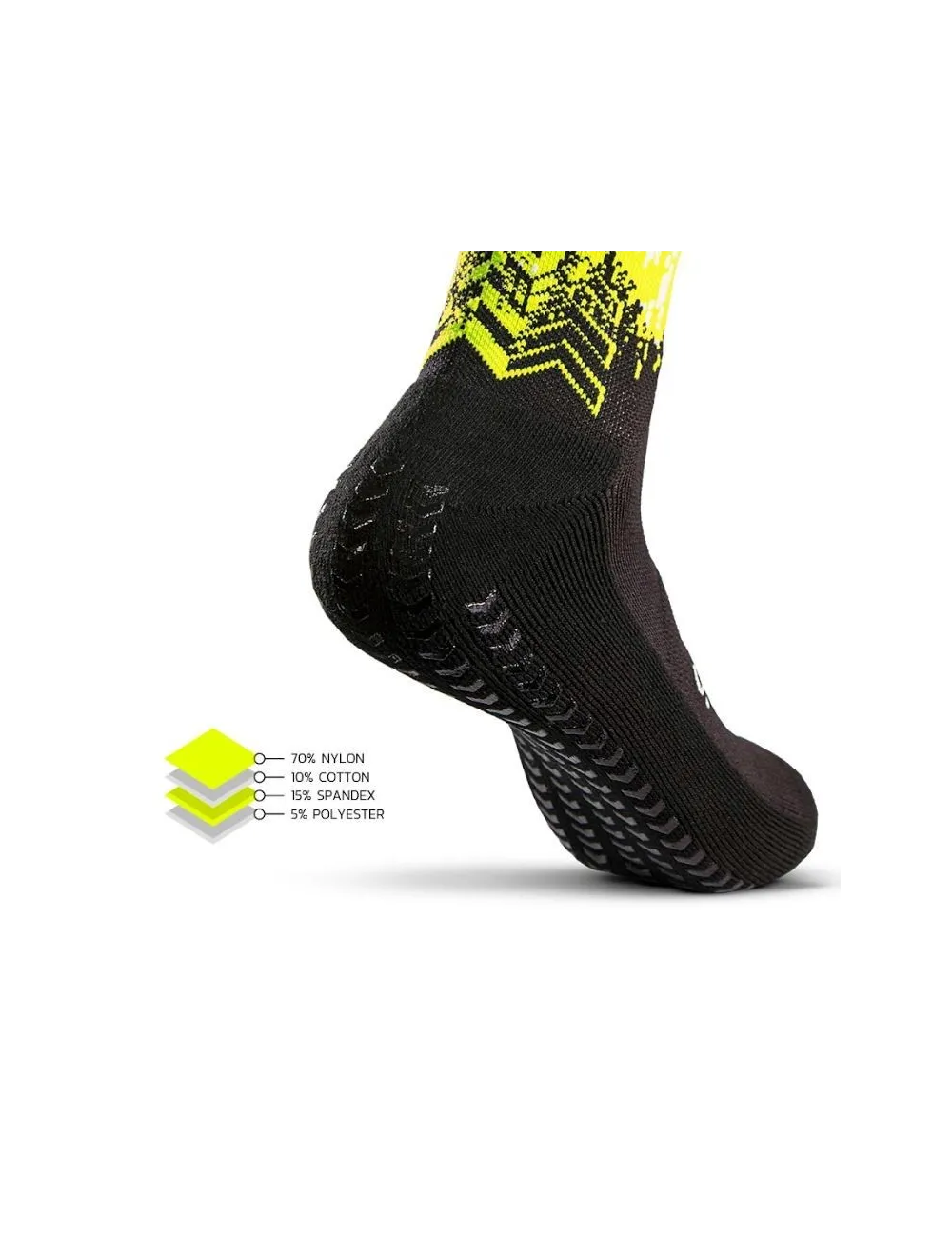 Chaussette grip et compression Padel jaune fluo/noir