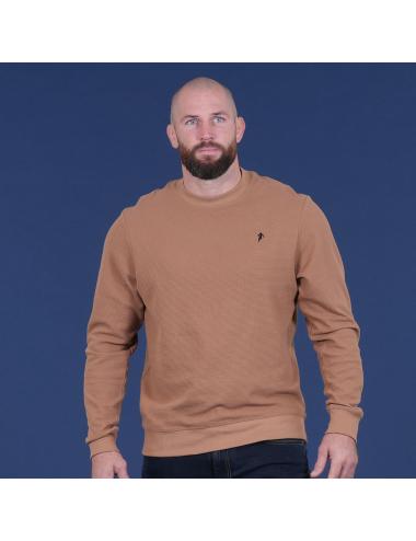 PULL LEGER COL ROND BEIGE FONCE