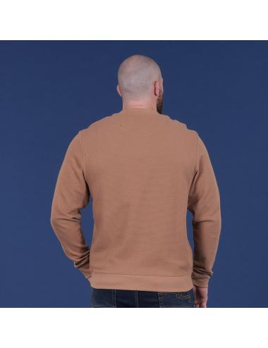 PULL LEGER COL ROND BEIGE FONCE