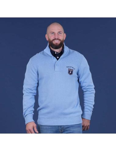 PULL COL MONTANT BLEU CIEL