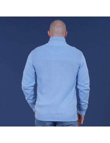 PULL COL MONTANT BLEU CIEL