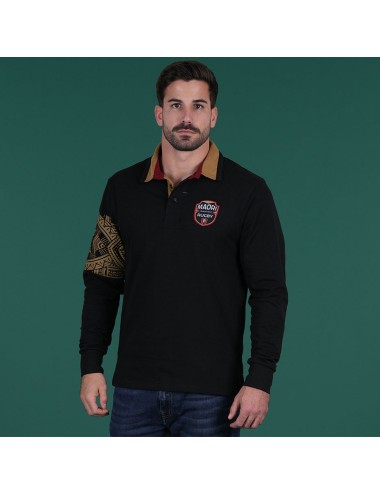 POLO MANCHES LONGUES RUCKFIELD MAORI RUGBY NOIR