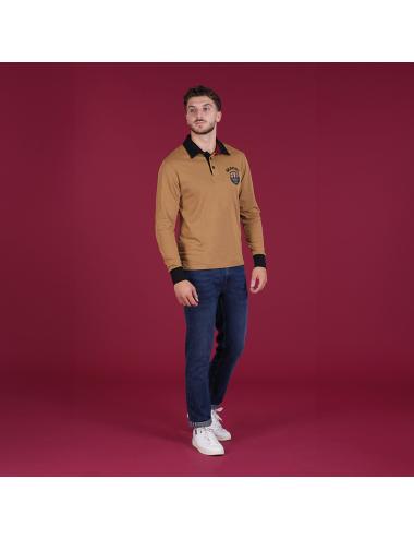 POLO MANCHES LONGUES RUCKFIELD MAORI RUGBY BEIGE FONCE