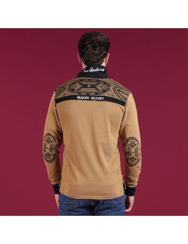 POLO MANCHES LONGUES RUCKFIELD MAORI RUGBY BEIGE FONCE